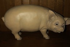 Original Folk Art Oil Painting of a Pig on Canvas, Signed, with Hand-Painted Black & White Striped Wood Frame — listing 6