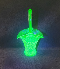 Vintage Uranium Vaseline Glass Miniature Basket with Twisted Handle, 4 inches — listing 3