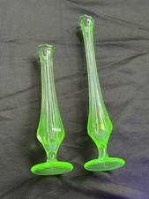 Vintage Uranium Glass Bud Vase, Green Swung Form with Pedestal Foot, 8 inches — listing 4