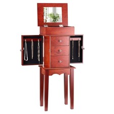 White Standing Jewelry Armoire with Flip-Top Mirror, Side Doors, and 5 Drawers — listing 5