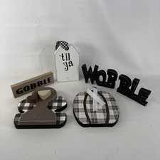 Primitive Folk Art Thanksgiving Turkey Shelf Sitter with Fork Legs and Salt Shaker Hat — listing 2