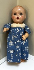 Vintage 1930s-40s Composition Doll with Sleep Eyes, Black Mohair Wig, Floral Dress and Straw Hat — listing 6