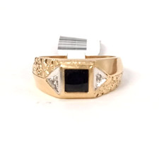 Men's Yellow Gold Nugget-Style Ring with Black Onyx and Diamond Cluster — listing 6