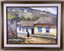 Framed Landscape Print on Canvas — Country Village with Church, Mill, and Flower Garden — listing 5