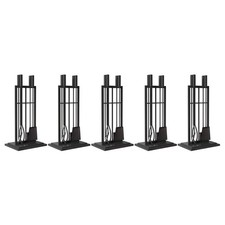 Vintage Cast Iron & Brass Fireplace Tool Set with Flame Finials on Stand — listing 3