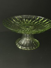 Vintage Green Glass Compote with Scrolled Stem and Ruffled Bowl — listing 6