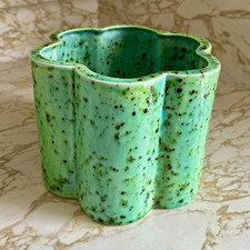 Set of 7 Glazed Terracotta Planters with Embossed Leaf/Lotus Motif in Weathered Blue-Green Glaze — listing 2