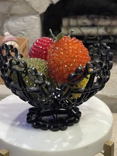 Vintage Wrought Iron & Wood Beaded Candleholder with Figural Leaf Stem — listing 6