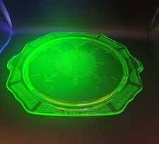 Anchor Hocking Princess Green Uranium Depression Glass 10" Handled Cake Platter — listing 2