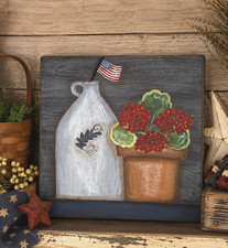 Hand-Painted Folk Art Geranium Basket Wooden Panel / Fireplace Screen Insert
