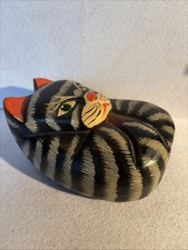 Vintage Carved Wooden Mid-Century Cat Sculptures, Pair — listing 6