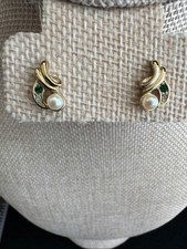 Vintage Gold-Tone Spiral Swirl Faux Pearl Drop Pierced Earrings — listing 5