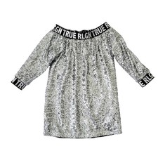 True Religion Gold Sequin T-Shirt Dress with Floral Rose Graphic — listing 3