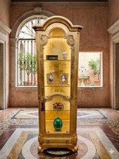 Hollywood Regency Gold Leaf Curio Display Cabinet with Glass Shelves — listing 2