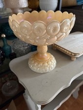 Vintage Pressed Glass Compote with Frosted Floral Etching and Ribbed Pedestal Foot — listing 2