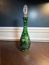 Bohemian Green Cut-to-Clear Cased Glass Decanter with Stopper — listing 2