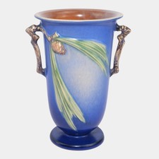 Roseville Pottery Pine Cone Blue Two-Handled Vase — listing 2