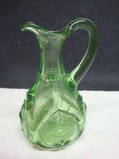 Vintage Emerald Green Glass Cruet with Applied Handle and Faceted Clear Stopper — listing 5