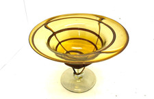 Vintage Amber Swirl Optic Hand-Blown Glass Vase with Ruffled Rim — listing 2