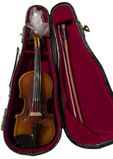 Miniature Handcrafted Violin with Bow and Fitted Case (Signed M. and P. Winsor, 1978) — listing 3