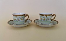 Antique Limoges Porcelain Demitasse Coffee Cup, Hand-Painted Floral with Gilt Trim Green/red 'Limoges France' mark — listing 6