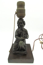 Figural Two-Children Table Lamp with Cold-Painted Spelter Sculpture and Amber Glass Torchiere Shade — listing 6