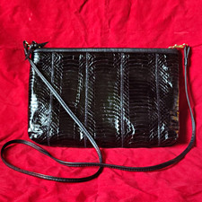 Vintage Black Snakeskin Crossbody Pouch Bag with Thin Shoulder Strap and Flap Snap Closure — listing 4