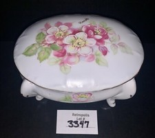 Vintage Ceramic Lidded Trinket Box with Yellow Ground and Floral Transfer Decoration — listing 4