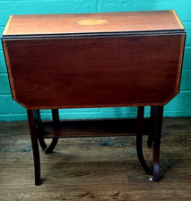 Antique Mahogany Baby Sutherland Drop-Leaf Table with Turned Gate Legs and Casters — listing 4
