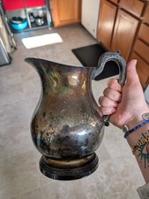 Vintage Silver-Plated Footed Water Pitcher with Ribbed Lower Body and Scroll Handle — listing 5