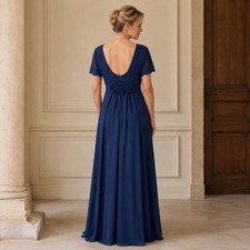 Vintage R.E.O. Originals Navy Blue Dress with Ivory Leaf Lace Collar — listing 2
