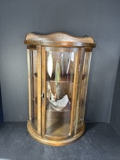 Vintage Wall-Mounted Curved Glass Curio Display Cabinet with Broken-Pediment Crown and Urn Finials — listing 5