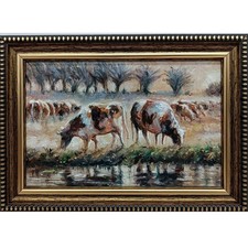 Framed Pastoral Print of Cattle and Geese at Water's Edge — listing 2