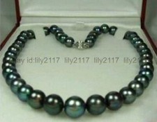 Pair of Peacock Black Freshwater Baroque Pearl Necklaces with Pearl-Set Clasps — listing 3