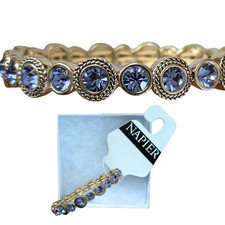 Napier Silver-Tone Faceted Multi-Stone Stretch Bracelet with Green Foil Center Stone — listing 6