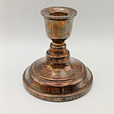 Vintage English Silver-on-Copper Repoussé Candlestick with Acanthus Scroll Border
