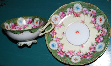 Antique Hand-Painted Green & Gilt Floral Porcelain Teacup and Saucer — listing 3