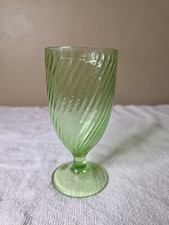 Vintage Uranium Green Depression Glass Footed Punch Cup / Teacup with Cherry & Leaf Pattern — listing 4