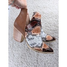 Black Snakeskin-Embossed Leather Western Ankle Booties with Metal Toe Cap and Side V-Cut — listing 2