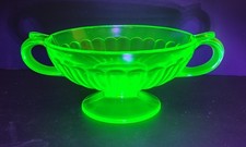 Green Uranium Depression Glass Two-Handled Bowl with Paneled Body — listing 3