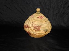 Pair of Alaskan Yup'ik/Eskimo Coiled Lidded Grass Baskets with Geometric Motifs
