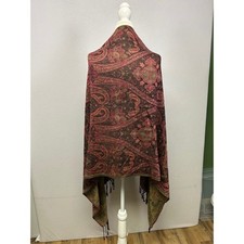 Reversible Paisley Jacquard Pashmina Shawl with Fringe, Brown/Tan/Cream, listing 6