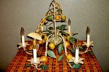 Italian Gilt Tole Toleware Chandelier with White Porcelain Roses, 3-Light — listing 4