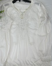 Soft Surroundings Cream Floral Embroidered Boho Peasant Blouse, Size L — listing 5