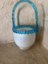 Hand-Blown Art Glass Free-Form Basket Bowl with Pink, Blue & Green Swirls — listing 6