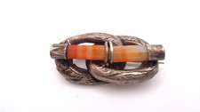 Antique Scottish Agate Pebble Jewellery Brooch with Citrine-Colored Faceted Glass Center — listing 2