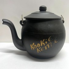 Vintage Black Enamelware Kettle Repurposed as "Kookie Kettle" Cookie Jar with Coil Handle — listing 5