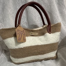 Natural Crochet Tote Bag with Suede-Look Fabric Handle — listing 6