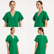 Green Sleeveless Shift Dress with White Soutache Embroidered Trim, Split Neck — listing 6