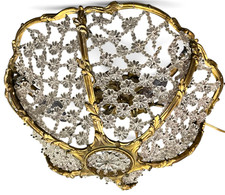 Antique French Empire Style Brass & Crystal Basket Chandelier